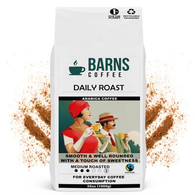 Barns Coffee | Daily Roast Ground Coffee - 1kg | Medium Roast | Intensity Level 3 | Rich Flavoured