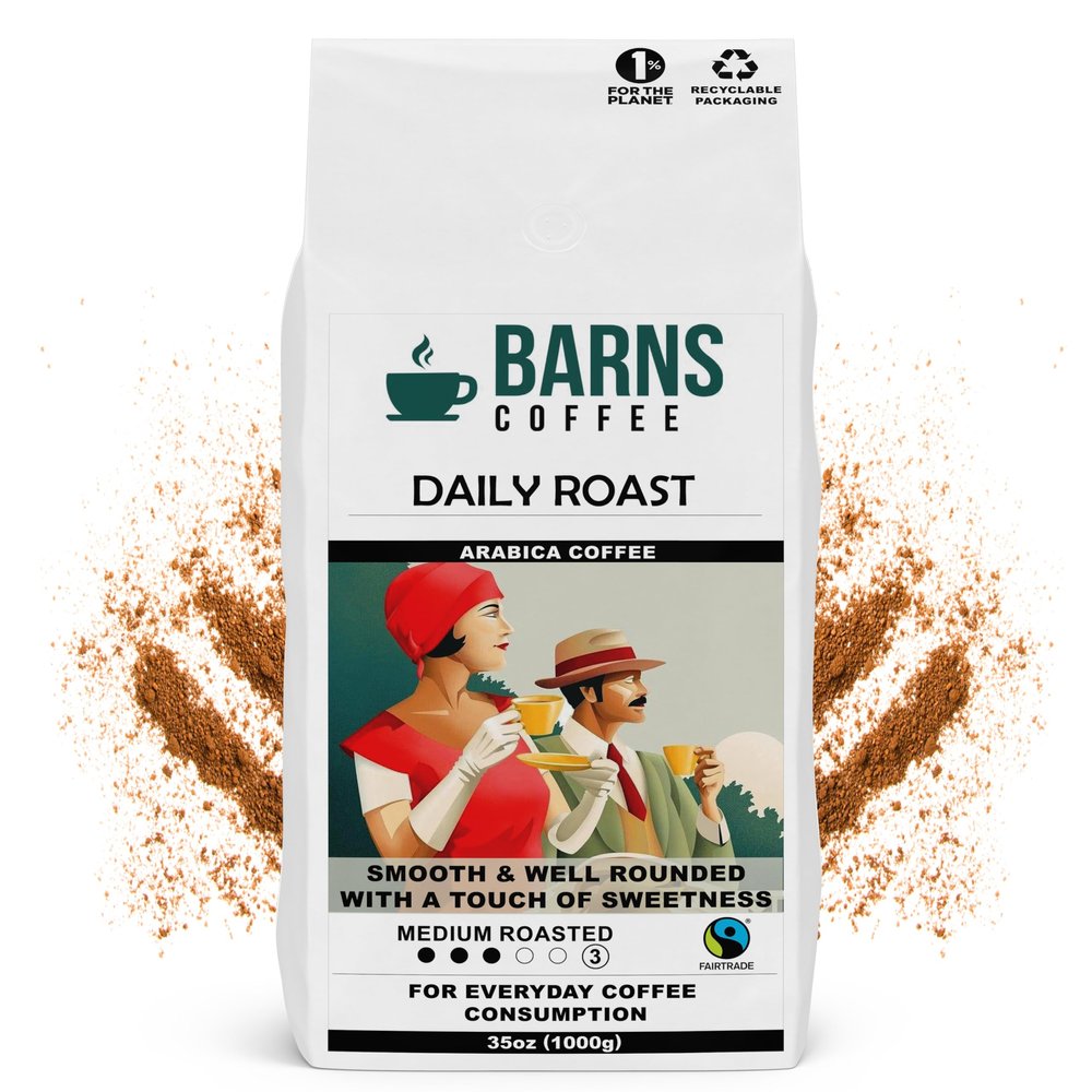 Barns Coffee | Daily Roast Ground Coffee - 1kg | Medium Roast | Intensity Level 3 | Rich Flavoured