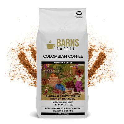 Barns Coffee | Colombia Ground Coffee - 1kg | Medium Roast | Intensity Level 3 | Rich Flavoured