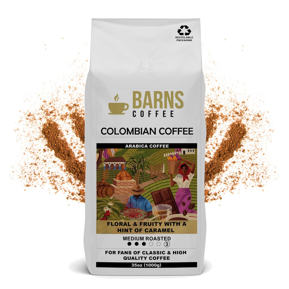 Barns Coffee | Colombia Ground Coffee - 1kg | Medium Roast | Intensity Level 3 | Rich Flavoured