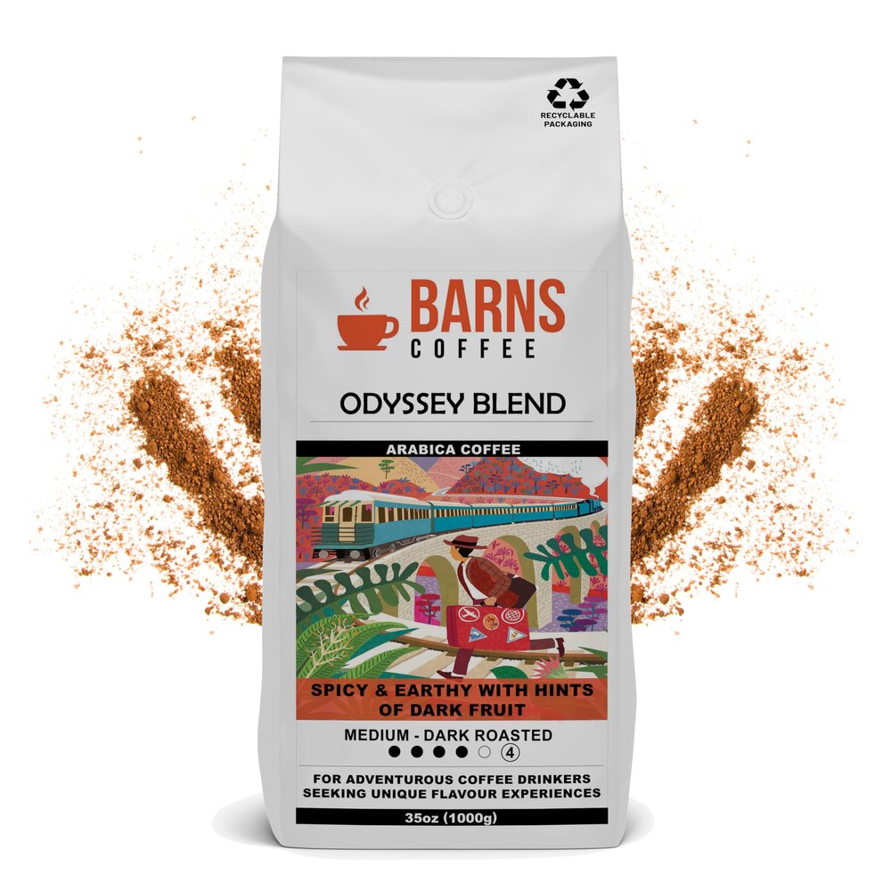 Barns Coffee | Odyssey Blend Ground Coffee - 1kg| Medium Dark Roast | Intensity Level 4 | Rich Flavoured