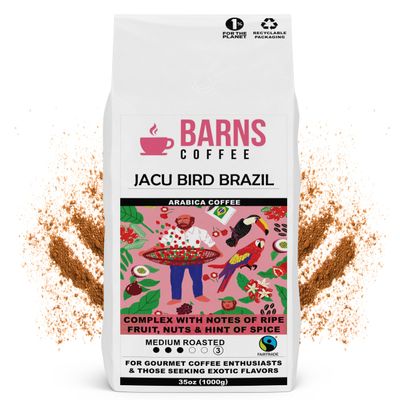 Barns Coffee | Jacu Bird Brazil Ground Coffee - 1kg | Medium Roast | Intensity Level 3 | Rich Flavoured