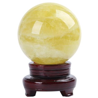 LoKori Gem Crystal Ball Natural Yellow Calcite Healing Quartz Crystal Sphere with Stand Meditation Gemstone Ball Perfect for Feng Shui and Home Decor Gifts,12cm