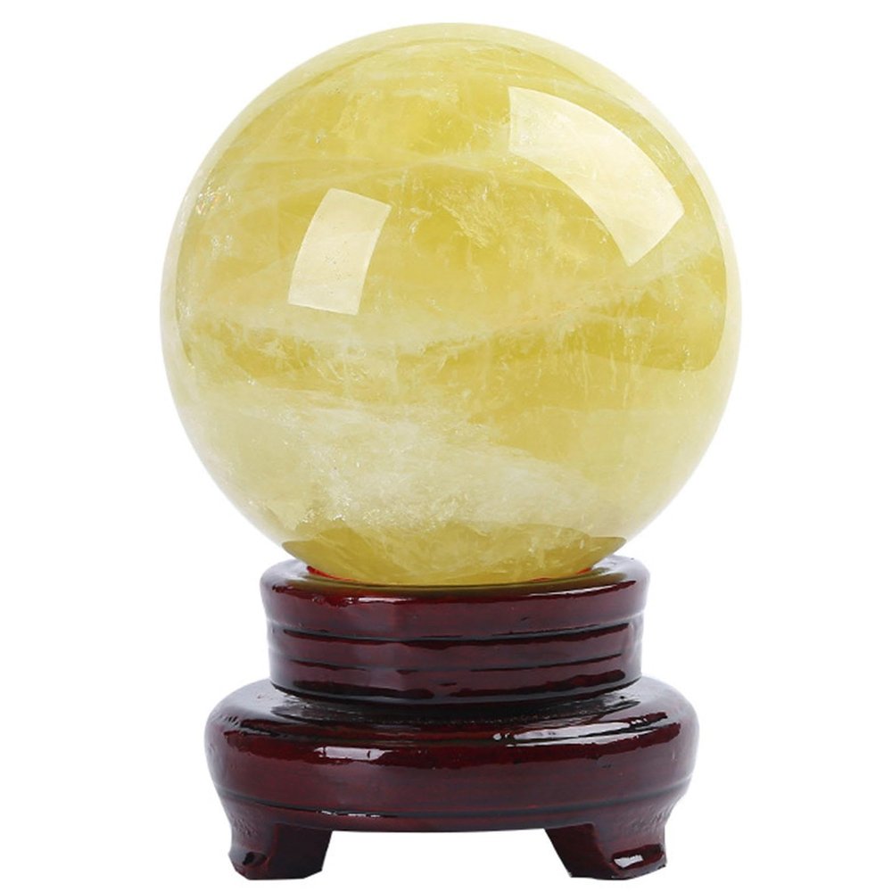 LoKori Gem Crystal Ball Natural Yellow Calcite Healing Quartz Crystal Sphere with Stand Meditation Gemstone Ball Perfect for Feng Shui and Home Decor Gifts,12cm