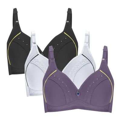 3PC Bras for Women Multipack Push Up Wireless Bras Embroidered Glossy Comfortable Breathable Everyday Bra Underwear Wire Free Three Piece Sets