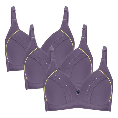 3PC Bras for Women Multipack Push Up Wireless Bras Embroidered Glossy Comfortable Breathable Everyday Bra Underwear Wire Free Three Piece Sets