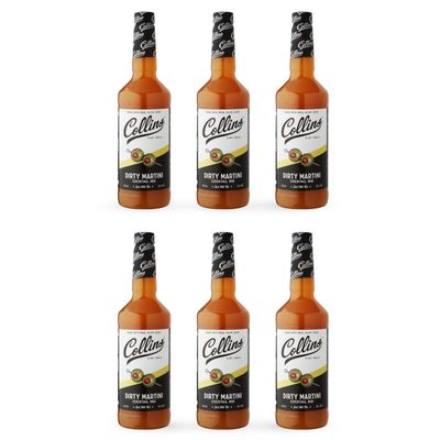 Collins Dirty Martini Mix, Made With Real Olive Brine for the Bold Flavor You Need, Classic Cocktail Recipe Ingredient, Bartender Mixer, Drinking Gifts, Home Cocktail bar, Set of 6 32 fl oz Bottles