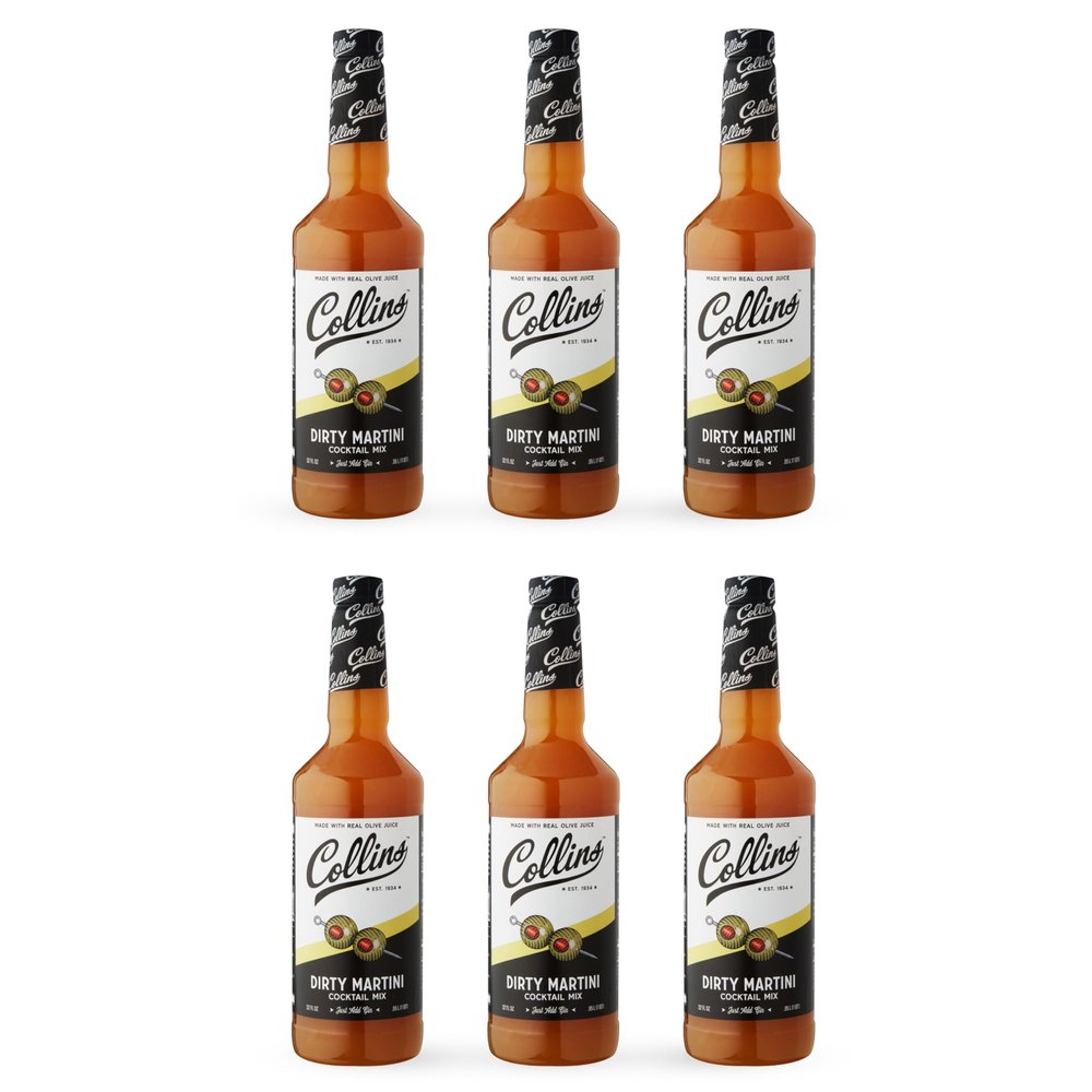Collins Dirty Martini Mix, Made With Real Olive Brine for the Bold Flavor You Need, Classic Cocktail Recipe Ingredient, Bartender Mixer, Drinking Gifts, Home Cocktail bar, Set of 6 32 fl oz Bottles