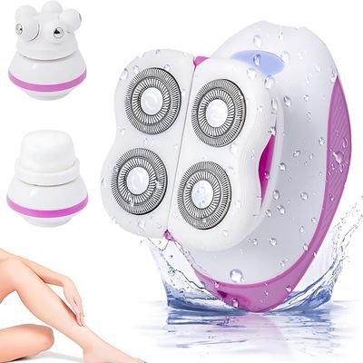 3-in-1 Electric Lady Shaver Cordless Waterproof Female Shaver with Cleansing Brush Painless Bikini Trimmer Hair Removal Rechargeable for Leg Face Body Lips Arm Underarms Armpit