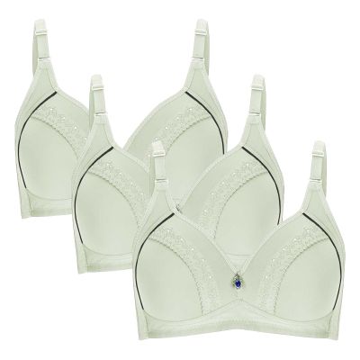 3PC Bras for Women Multipack Push Up Wireless Bras Embroidered Glossy Comfortable Breathable Everyday Bra Underwear Wire Free Three Piece Sets