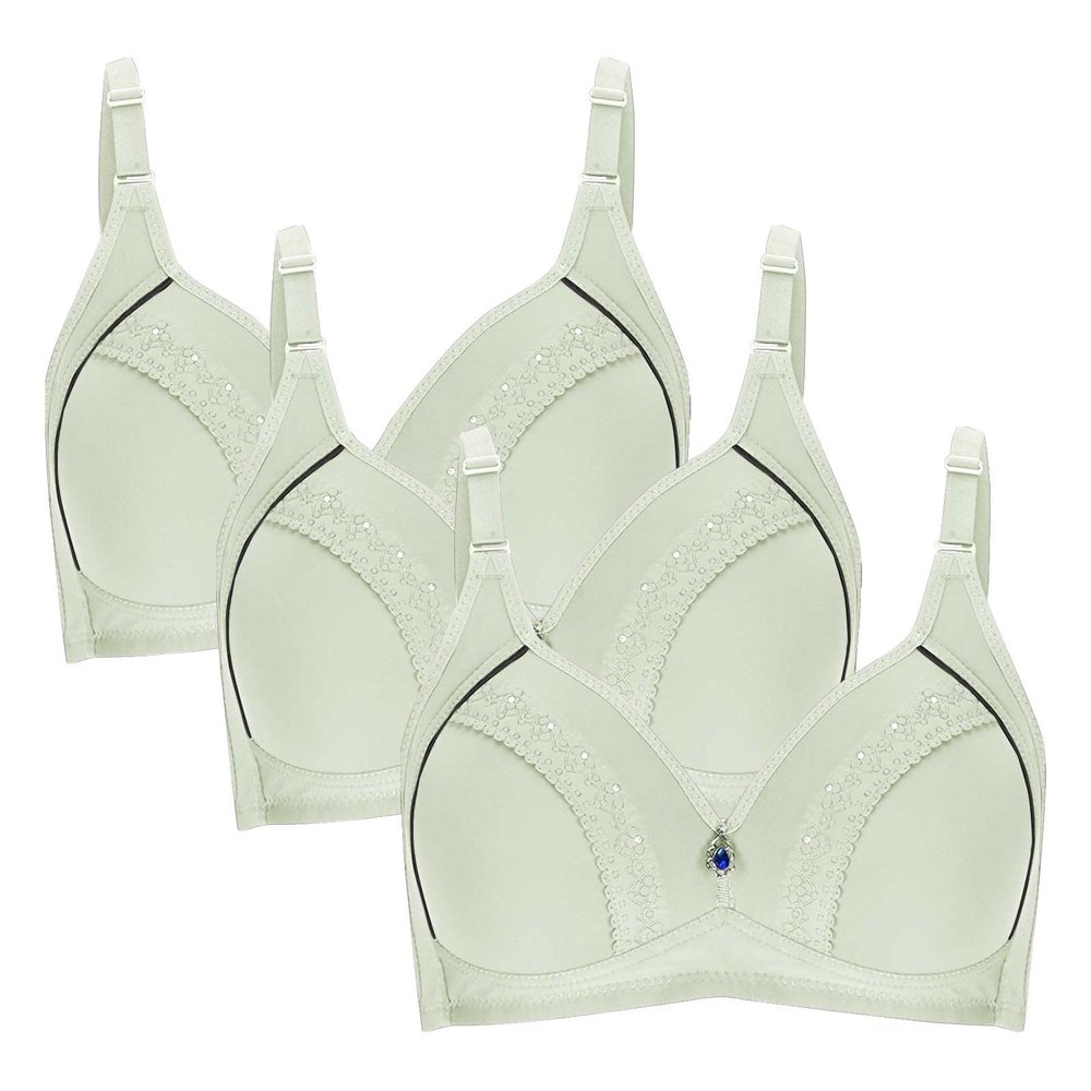 3PC Bras for Women Multipack Push Up Wireless Bras Embroidered Glossy Comfortable Breathable Everyday Bra Underwear Wire Free Three Piece Sets