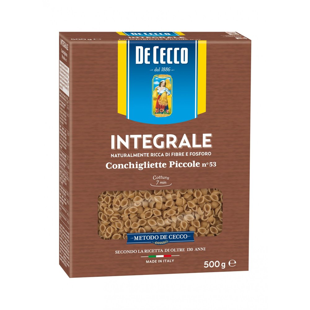Pastificio De Cecco Premium Whole Wheat Conchigliette Piccole Pasta (4 x 500gr) - Ideal For Broth Soups Or Rich Legume And Vegetable Minestrone