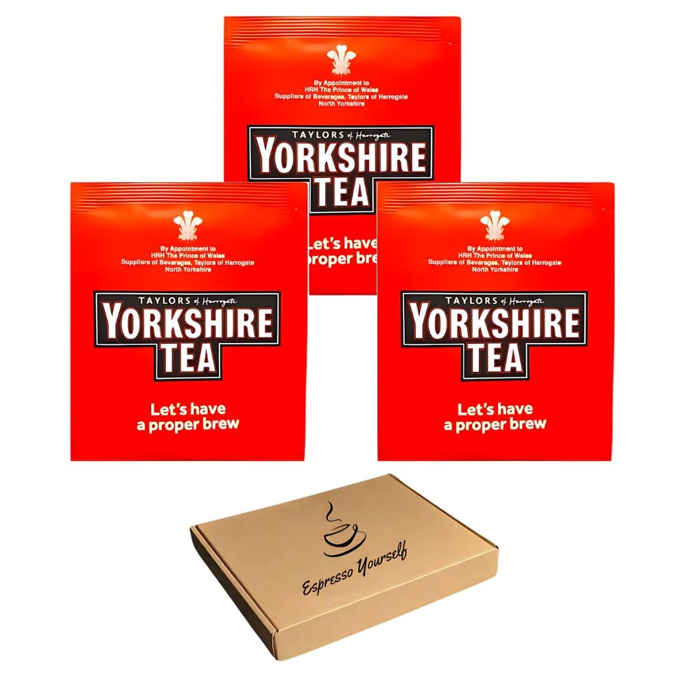 50 x Yorkshire Individually Wrapped & Tagged Tea Bags (50 pack) with Espresso Yourself Greeting Note | Letterbox Friendly | Perfect for Home, Office, and Travel | Premium Black Tea