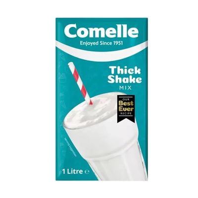 Comelle Thick Shake Mix for Commercial Machines 1L Pack of 1 Instant UHT Long Life Skimmed Vanilla Flavour Milkshake Drink Ready to Use with Welari Thank You Card | (1pack) (1L)