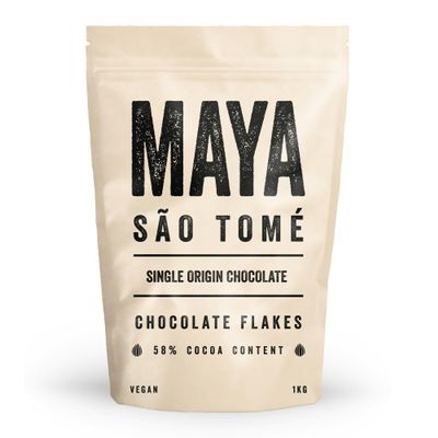 Maya, Sao Tome 58% Cocoa Milk Hot Drinking Chocolate Flakes, Luxury Single Origin Drink (1kg)