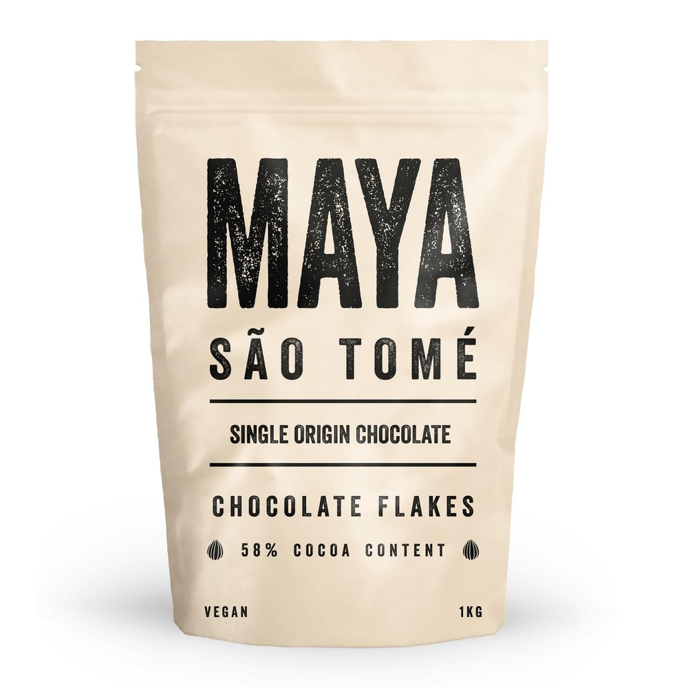 Maya, Sao Tome 58% Cocoa Milk Hot Drinking Chocolate Flakes, Luxury Single Origin Drink (1kg)