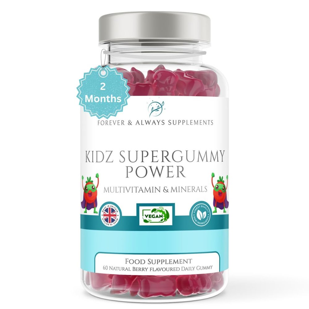 Multivitamin Gummy for Kids - 60 Natural Berry Flavoured Vitamins & Mineral Gummies for Children - Free from Artificial sweeteners - Vitamins D, C, A, B, & E chewable Supplements 3 Years +