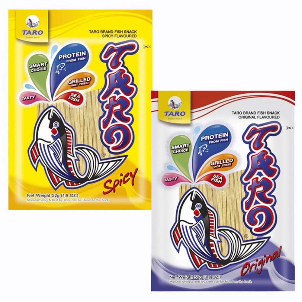 Taro Brand Thai Fish Snack Assorted 2 Flavour 52g - Original & Spicy (Pack of 2)