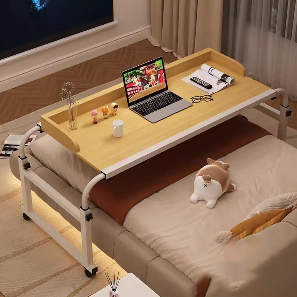 Bedtable, Overbed Table with Wheels, Over The Bed Table, Over The Bed Desk King Size, Rolling Desk Over Bed Adjustable Height, King Beds Rolling Medical Bed Desk, for Hospital and Home (Colo