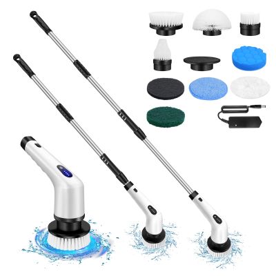 Electric Cleaning Brush Electric Spin Scrubber, 10 IN 1 Cordless Electric Cleaning Brush with 10 Replaceable Brush Heads, 2 Speeds, Adjustable Handle Power Scrubber for Bathroom, Floor, Kitchen, Car