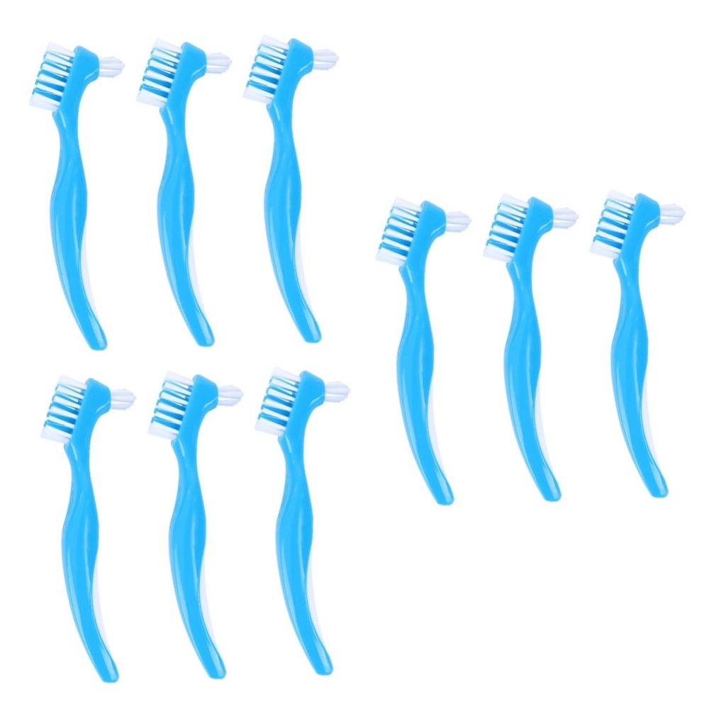 Beaupretty 9pcs Denture Cleaning Brush Double Sided Denture Brush False Teeth Cleaner Non-Slip Handle for Home Use and Travel