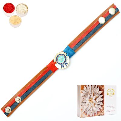 Ghasitaram Gifts Jaiccha Rakhi for Brother Rakhis Online PRK24-016 Premium Rakhi with 200 GMS of Kaju katli