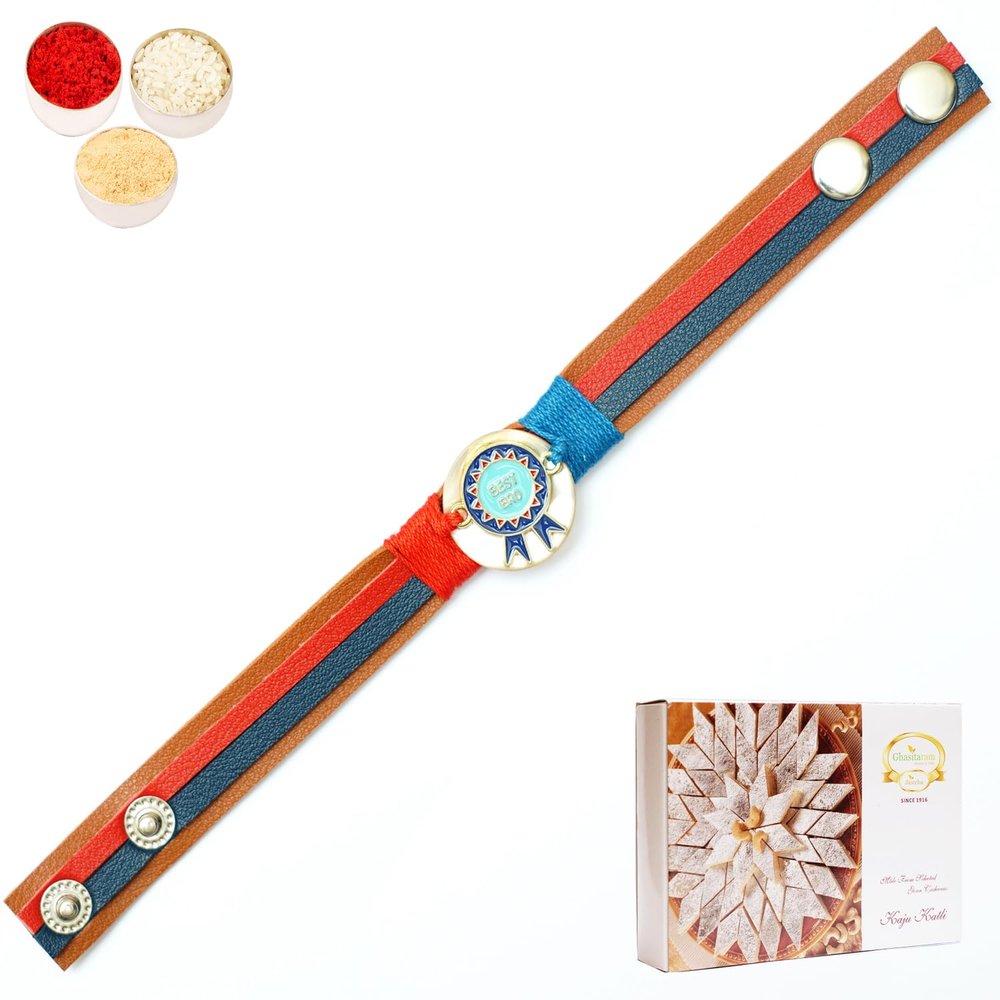 Ghasitaram Gifts Jaiccha Rakhi for Brother Rakhis Online PRK24-016 Premium Rakhi with 200 GMS of Kaju katli