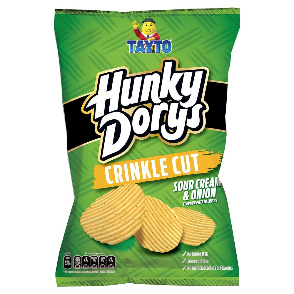 Tayto Hunky Dorys Crinkle Cut Sour Cream & Onion Flavour Potato Crisps 135g
