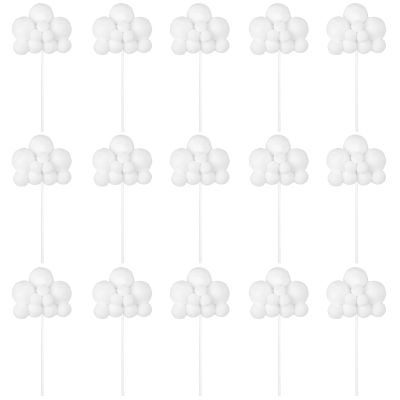 CBLUO 15 Pcs Cloud Cake Toppers White Cloud Cupcake Toppers Glitter Cloud Dessert Cake Decorations for Birthday Wedding Baby Shower Xmas Holiday Festival Carnival Celebration Party Supplies Favors