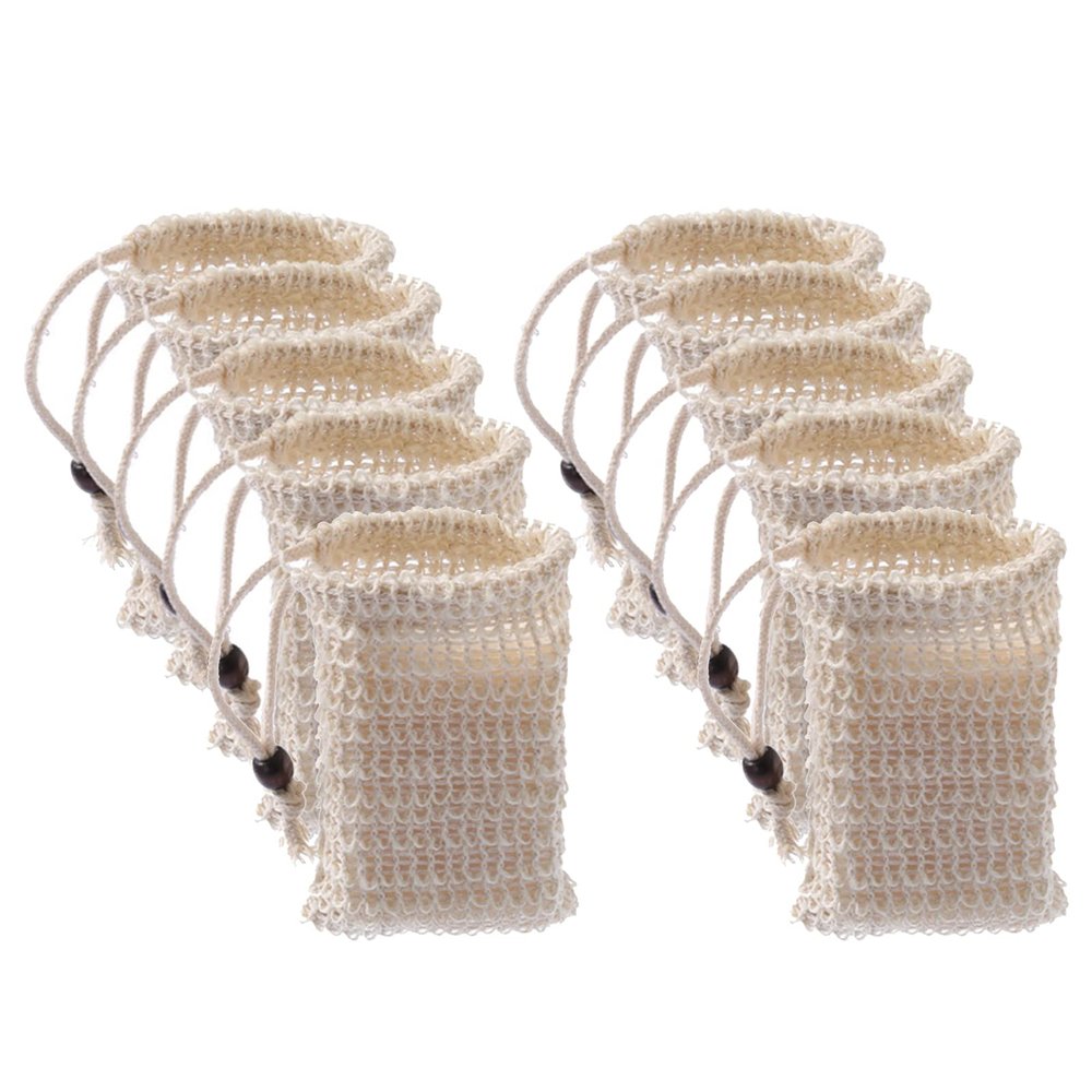 Mumuve 10pcs Soap Bag Natural Sisal Soap Bag For Shower Reusable Bath Soap Bags With Drawstring Bubble
