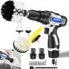 12V Cordless Drill with 2x Batteries and Charger, 3/8" Keyless Chuck Power Drill Set with Drill Brush for Cleaning 5 Pieces for Car, Carpet, Bathroom, 6in Reach Extension Rod, 10 Pieces Drill Bits Set view 1