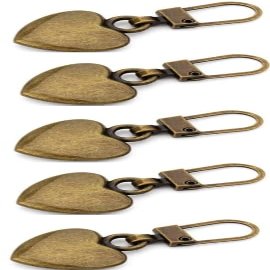 5 Pcs Journey Studio Heart Shaped Zipper Pull Replacement Metal Zipper Backpack Zippers Mend Fixer Repair for Coats Jackets Pants Luggage, Fasteners, Sewing Notions and Supplies (Bronze)