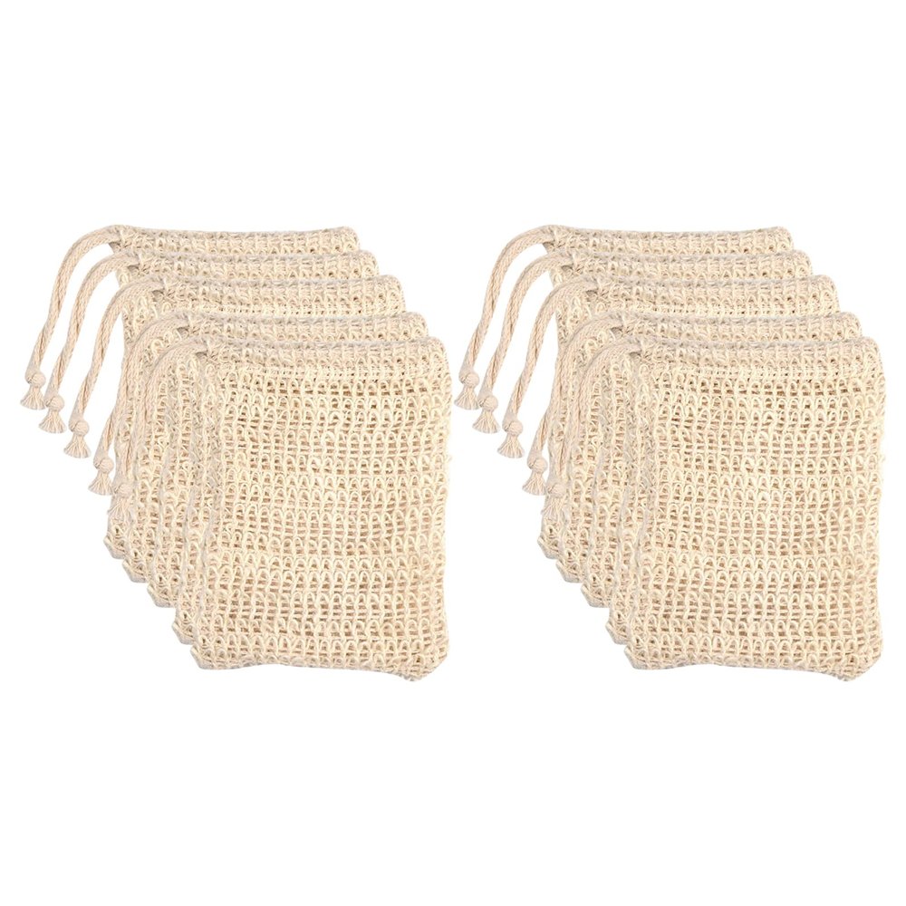 Mumuve 10pcs Soap Bag Natural Sisal Soap Bag For Shower Reusable Bath Soap Bags With Drawstring Bubble