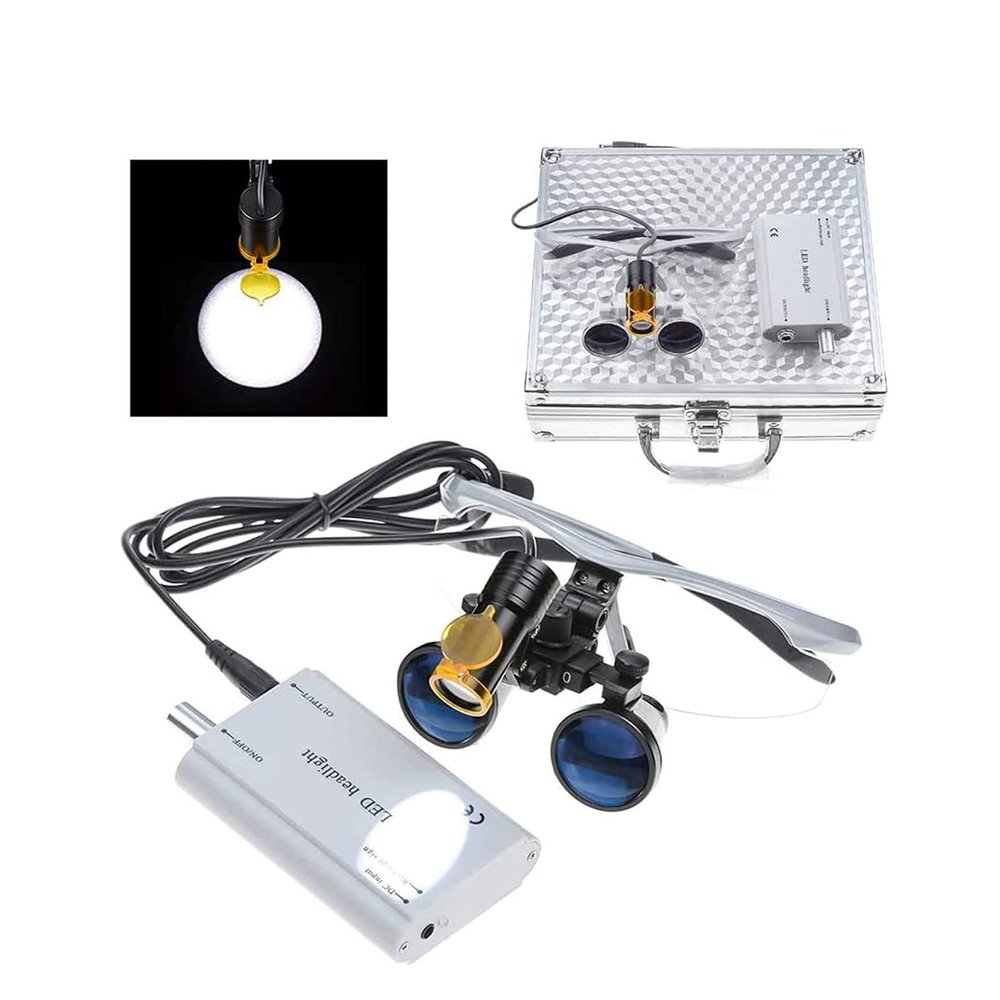 Medical Magnifier With Headlights 2.5x 3.5x Dental Loupes Oral Dental Ear And Nose Plastic Surgery Magnifying Glass With Box(3.5X, Silver)