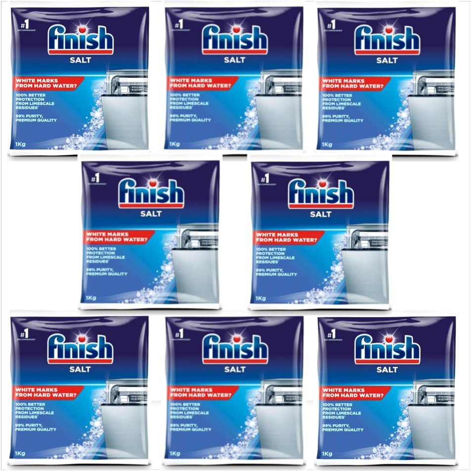 Finish Dishwasher Salt, 8kg, Prevents Limescale Build Up, Effective against Hard Water (8 x 1kg)