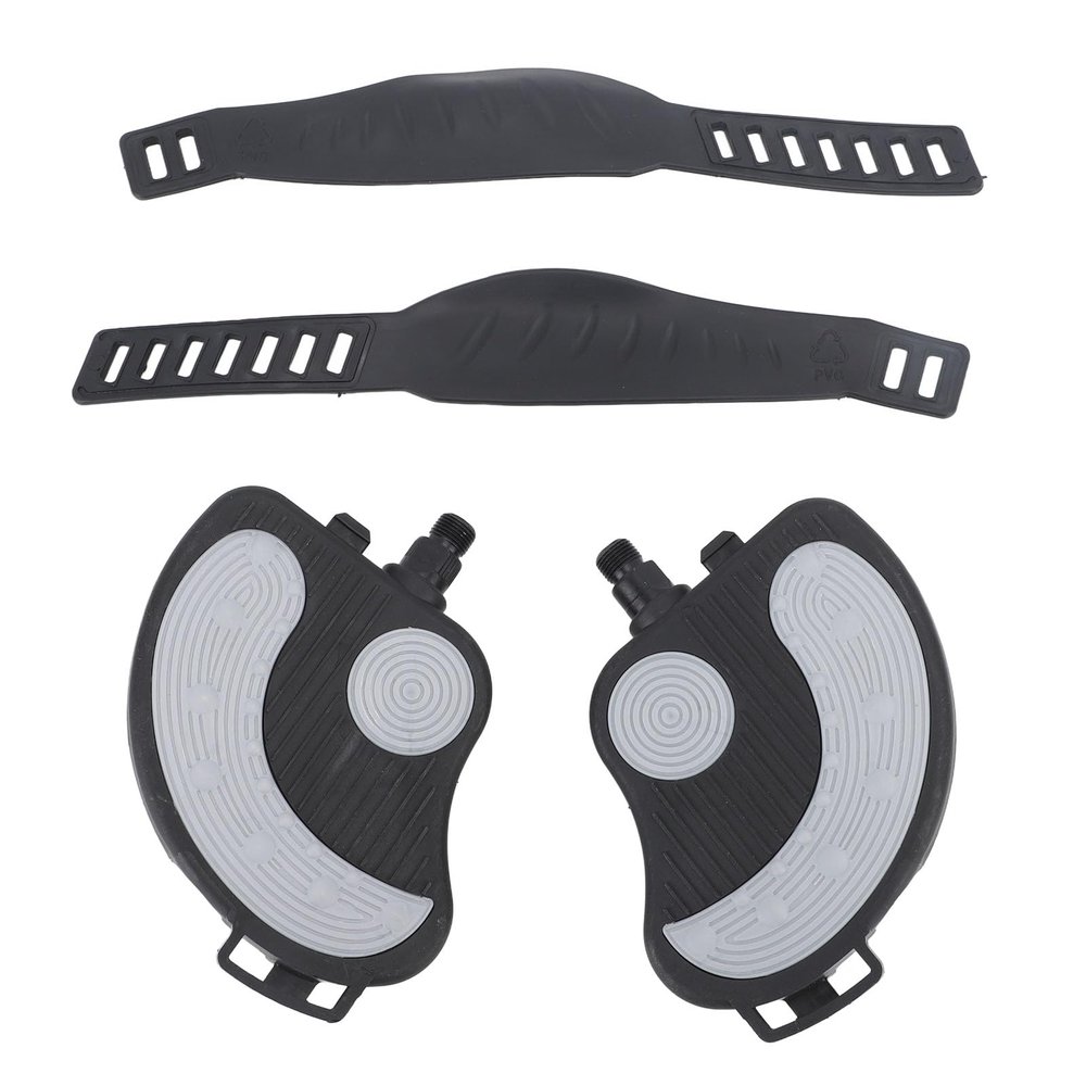2PCS Exercise Bike Pedals with Straps PP PVC Stainless Steel Universal Adjustable Exercise Bike Pedals Clips for Home Gym Cycling