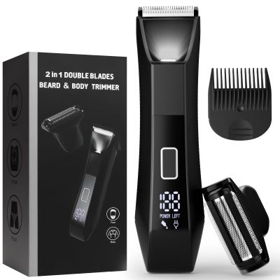 BILTRTE Groin& Body Hair Trimmer for Men,Dual-Head Ceramic Trimmer& Foil Blades,Ball Trimmer Men with Travel Lock,USB-C Rechargeable,Waterproof Wet/Dry Body Groomer with LED Display,Men's Ball Shaver