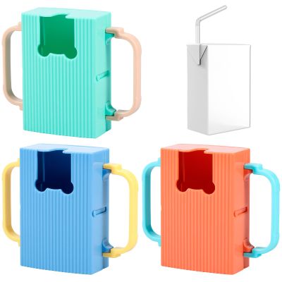 3 Pcs Juice Box Holder Squeeze Proof Juice Bag Holder Adjustable Folding Flipping Holder Yogurt Holder with Handles Prevent Messes and Support Self Feeding Reusable Food Holder for Baby