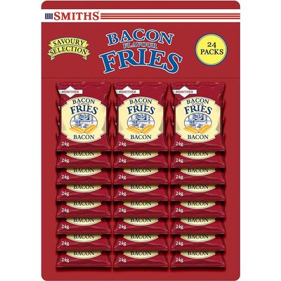 Smiths 24 x 24g Bacon Fries Pub Card Bundle Crunchy Bacon Flavoured Fries Light Snacks Ideal for All Types of Drinks