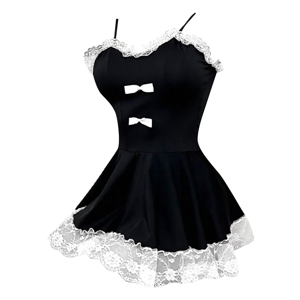 MOVAWAKY Maid Dress,Women's French Maid Outfit Cosplay Costume Maid Uniform Full Set French Maid Fancy Dress Lolita French Maid Apron Fancy Dress Bodysuit for Valentines Sleepwear Nightwear