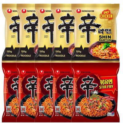 Starry Mart NS Ramyun Spicy Chicken & Stir Fry Korean Spicy Ramen Noodles (Pack of 10) HALAL