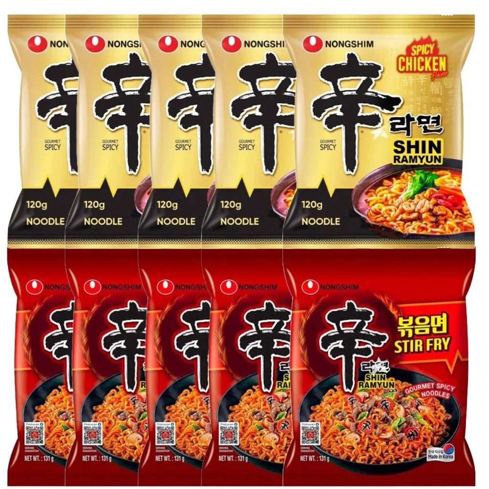 Starry Mart NS Ramyun Spicy Chicken & Stir Fry Korean Spicy Ramen Noodles (Pack of 10) HALAL