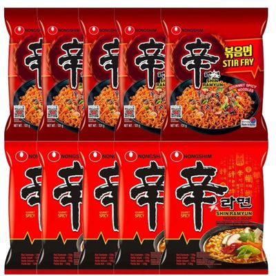 Starry Mart NS Ramyun Stir Fry & Original Korean Spicy Ramen Noodles (Pack of 10) HALAL