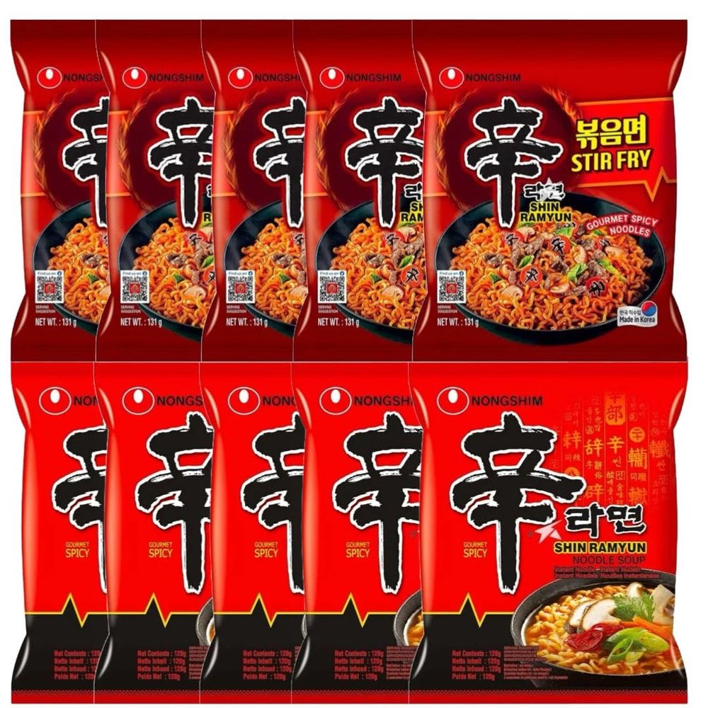 Starry Mart NS Ramyun Stir Fry & Original Korean Spicy Ramen Noodles (Pack of 10) HALAL