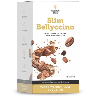 Golden Tree SlimBellyccino Premium Instant Coffee Blend with Guarana, Chicory Root, and Ginseng Gluten and Lactose-Free 10 Sachets