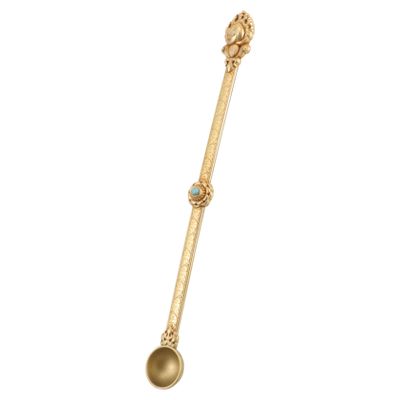 BIUDECO Brass Tibetan Ritual Spoon for Offering Oblations and Taking Out Ash, Intricately Carved Ethnic Antique Style Ghee Spoon Suitable for Religious Ceremonies and Home Use