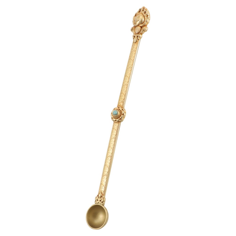 BIUDECO Brass Tibetan Ritual Spoon for Offering Oblations and Taking Out Ash, Intricately Carved Ethnic Antique Style Ghee Spoon Suitable for Religious Ceremonies and Home Use