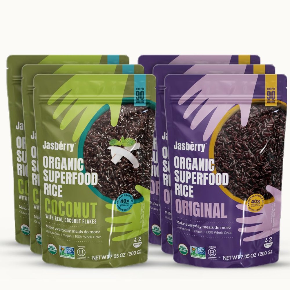 Jasberry Organic Rice - Superfood with High Antioxidants, Ready to Eat or Heat, 100% Jasberry Rice, Non-GMO, Gluten-Free, USDA Certified Organic, Vegan (Pack of 6, Mix Pack)
