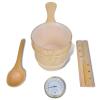 Bulliing 5 Piece Sauna Accessory Bucket Spoon Hourglass Thermo-hygrometer,Sauna Wooden Bucket and Ladle Set Sauna Water Bucket Wood Ladle Kit Barrel Set Sauna Steam Water Accessories view 1
