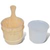 Bulliing 5 Piece Sauna Accessory Bucket Spoon Hourglass Thermo-hygrometer,Sauna Wooden Bucket and Ladle Set Sauna Water Bucket Wood Ladle Kit Barrel Set Sauna Steam Water Accessories view 2